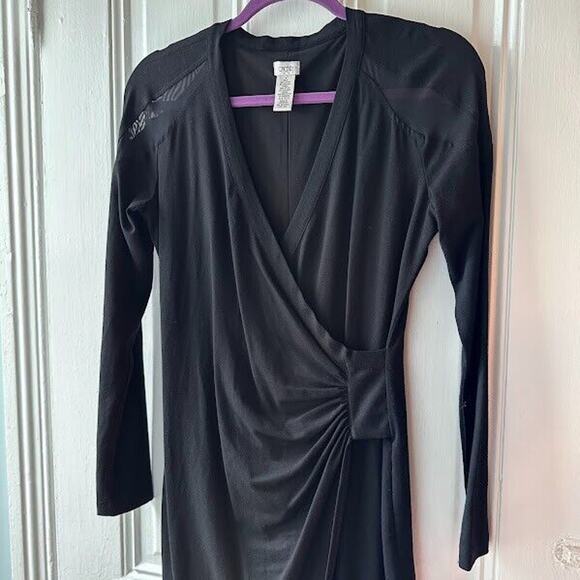 Cache Dress Womens Medium Y2K Black Surplice Mesh Cocktail Long Sleeve *Washwear - Picture 2 of 5